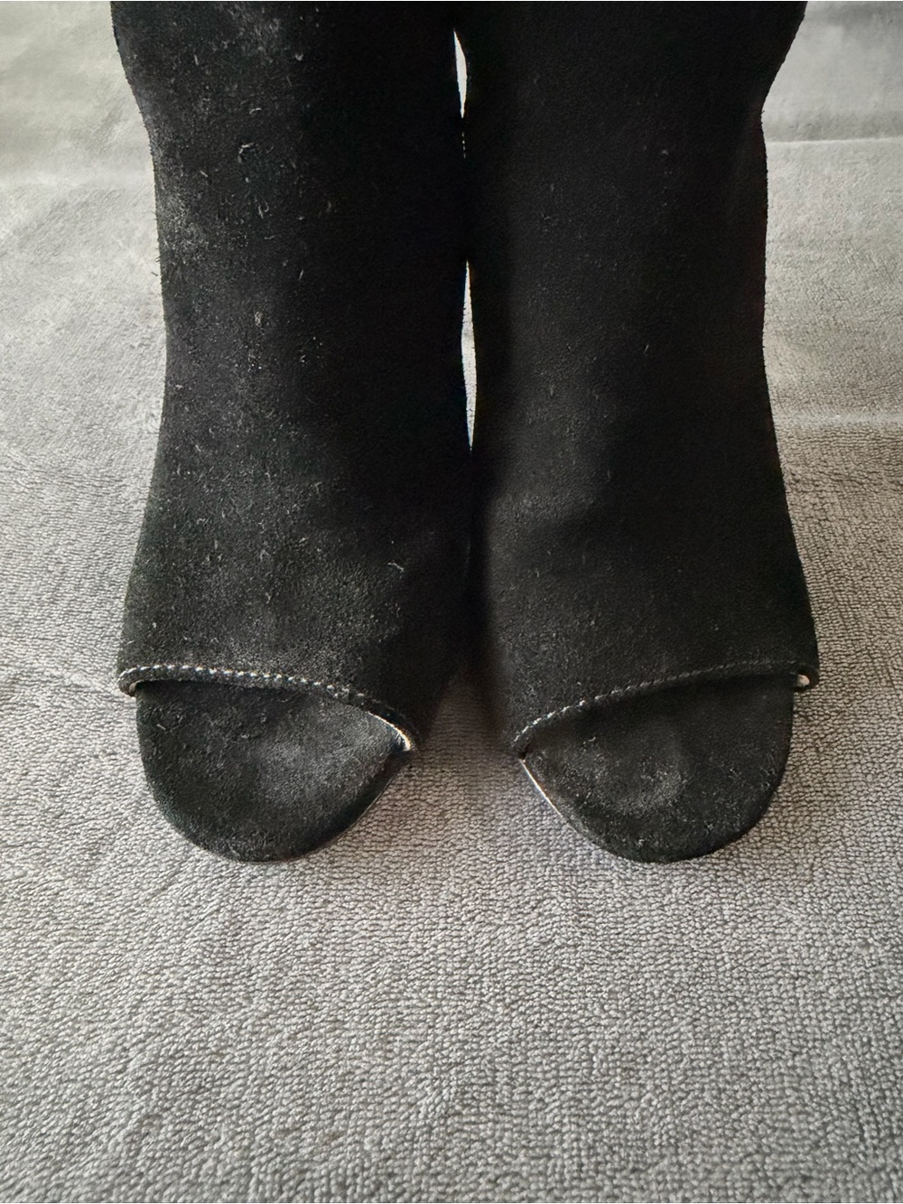 Tory Burch Black Suede Peep-Toe Stiletto Sandals with Gold Buckle - Picture 9 of 14